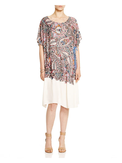 FRENCH CONNECTION Womens Pink Paisley Cap Sleeve Jewel Neck Below The Knee Shift Dress XS