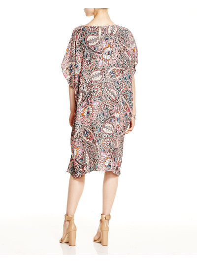 FRENCH CONNECTION Womens Pink Paisley Cap Sleeve Jewel Neck Below The Knee Shift Dress XS