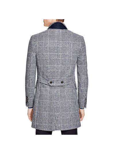 HARDY AMIES Mens Navy Single Breasted, Houndstooth Top Coat 42R