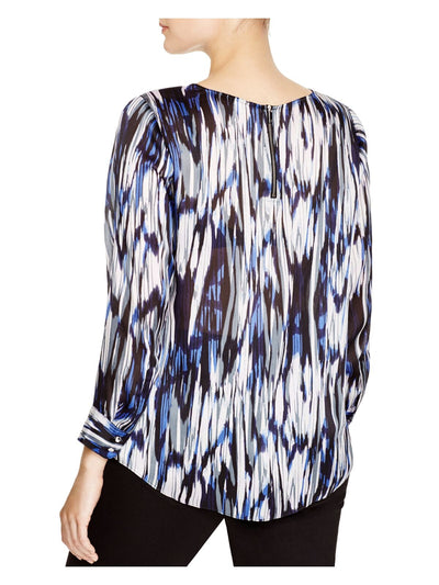 VINCE CAMUTO Womens Black Zippered Button Cuffs Printed 3/4 Sleeve Jewel Neck Wear To Work Top Plus 2X