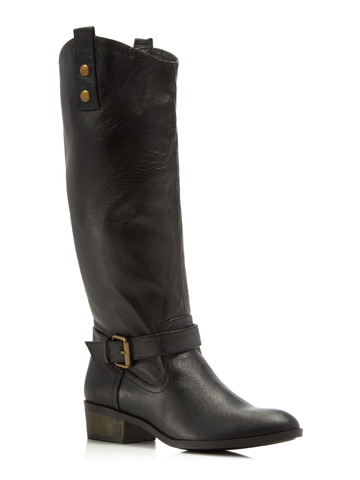 CHINESE LAUNDRY Womens Black Brass Buckle Accent Cushioned Roger That Almond Toe Stacked Heel Zip-Up Riding Boot 8.5 M