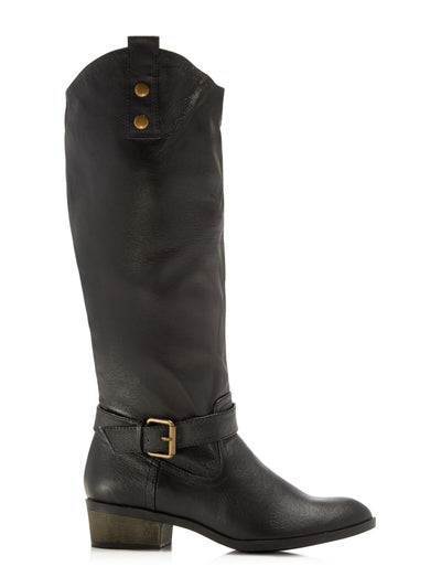 CHINESE LAUNDRY Womens Black Brass Buckle Accent Cushioned Roger That Almond Toe Stacked Heel Zip-Up Riding Boot 8.5 M