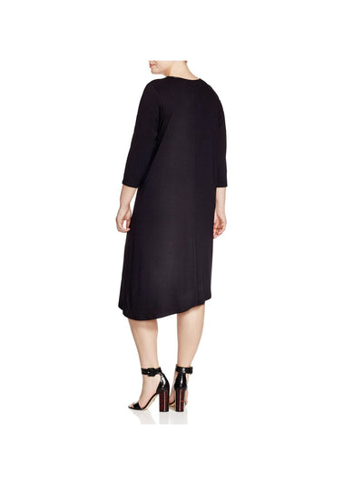 EILEEN FISHER Womens Black Jersey 3/4 Sleeve V Neck Midi Evening Dress Plus 1X