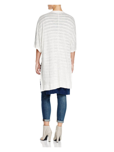 THREE DOTS Womens Navy Ribbed Slitted Reversible Double-faced Striped 3/4 Sleeve Open Front Cardigan M