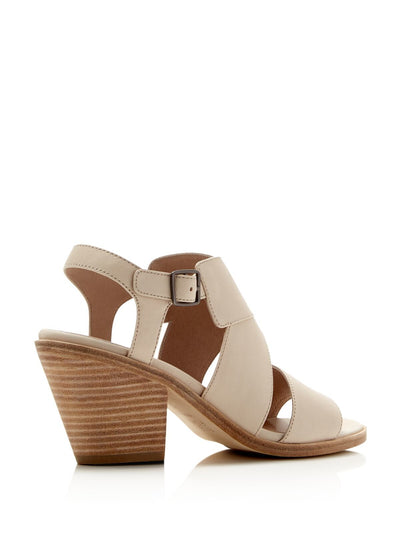 EILEEN FISHER Womens Beige Strappy Padded Carat Round Toe Block Heel Buckle Leather Dress Slingback Sandal 9