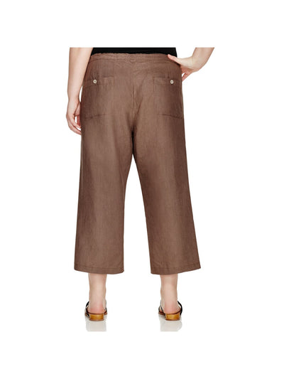 ALLEN ALLEN Womens Brown Pocketed Tie Cropped Pants Plus 1X