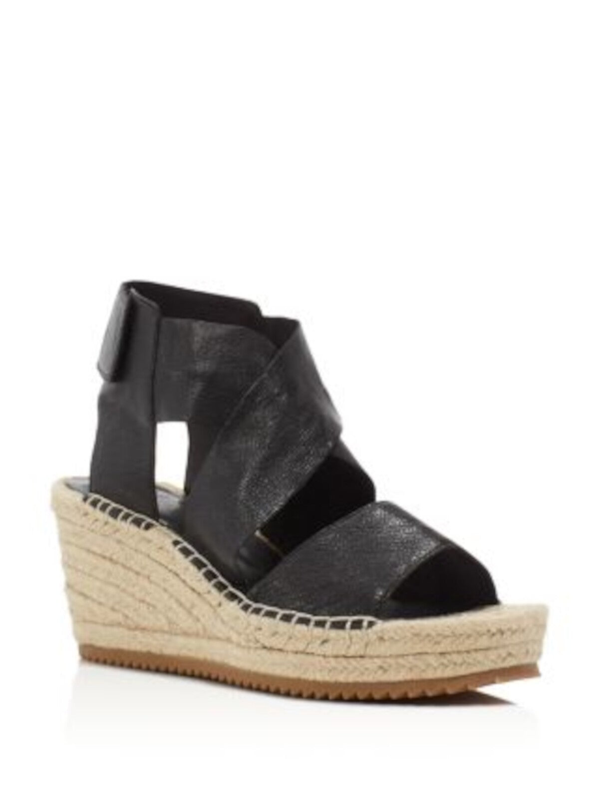 EILEEN FISHER Womens Black 1" Platform Crisscross Straps Sawtooth Sole Padded Willow Open Toe Wedge Leather Espadrille Shoes 6.5