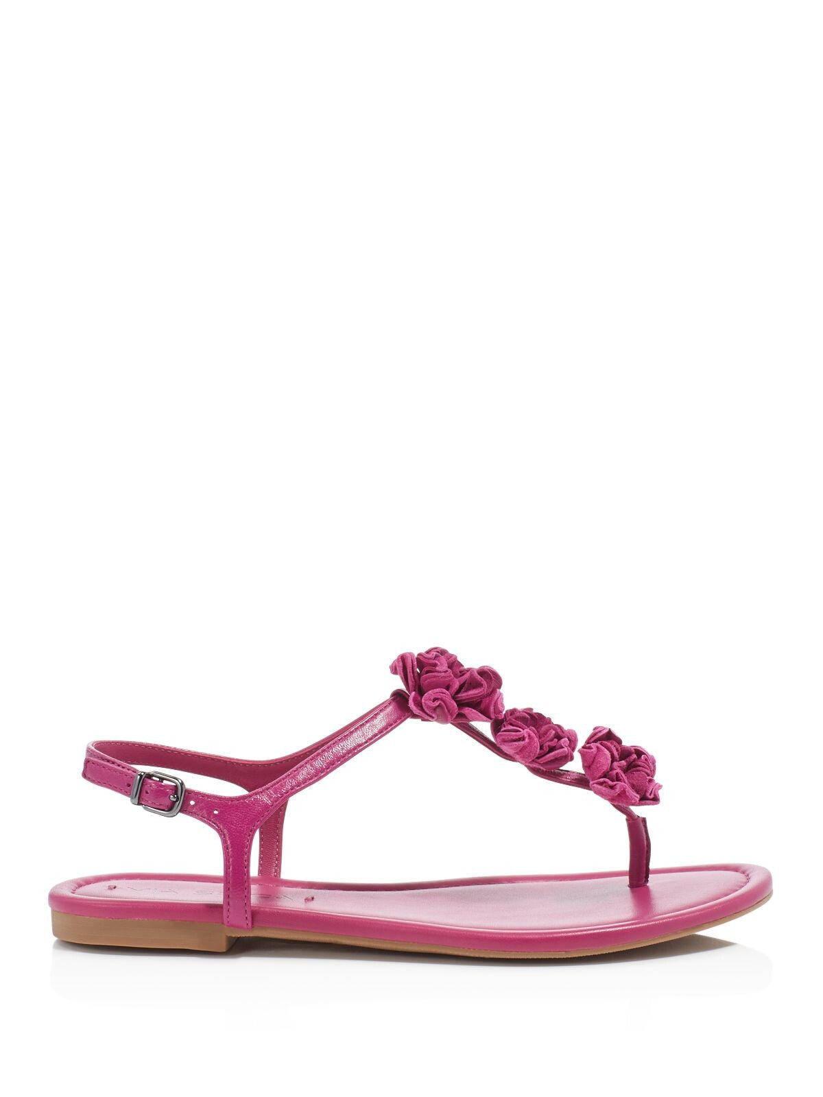 VIA SPIGA Womens Pink Floral Accent T-Strap Comfort Lola Round Toe Buckle Leather Thong Sandals Shoes 7.5 M