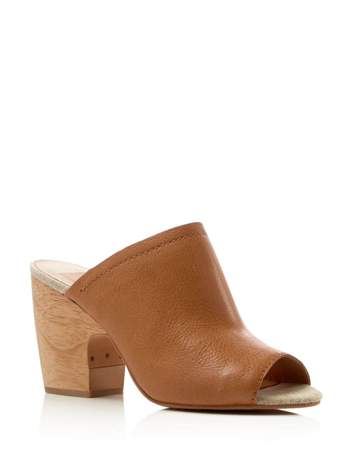 DOLCE VITA Womens Caramel Brown Padded Goring Tegan Peep Toe Block Heel Slide Leather Heeled Mules Shoes 11