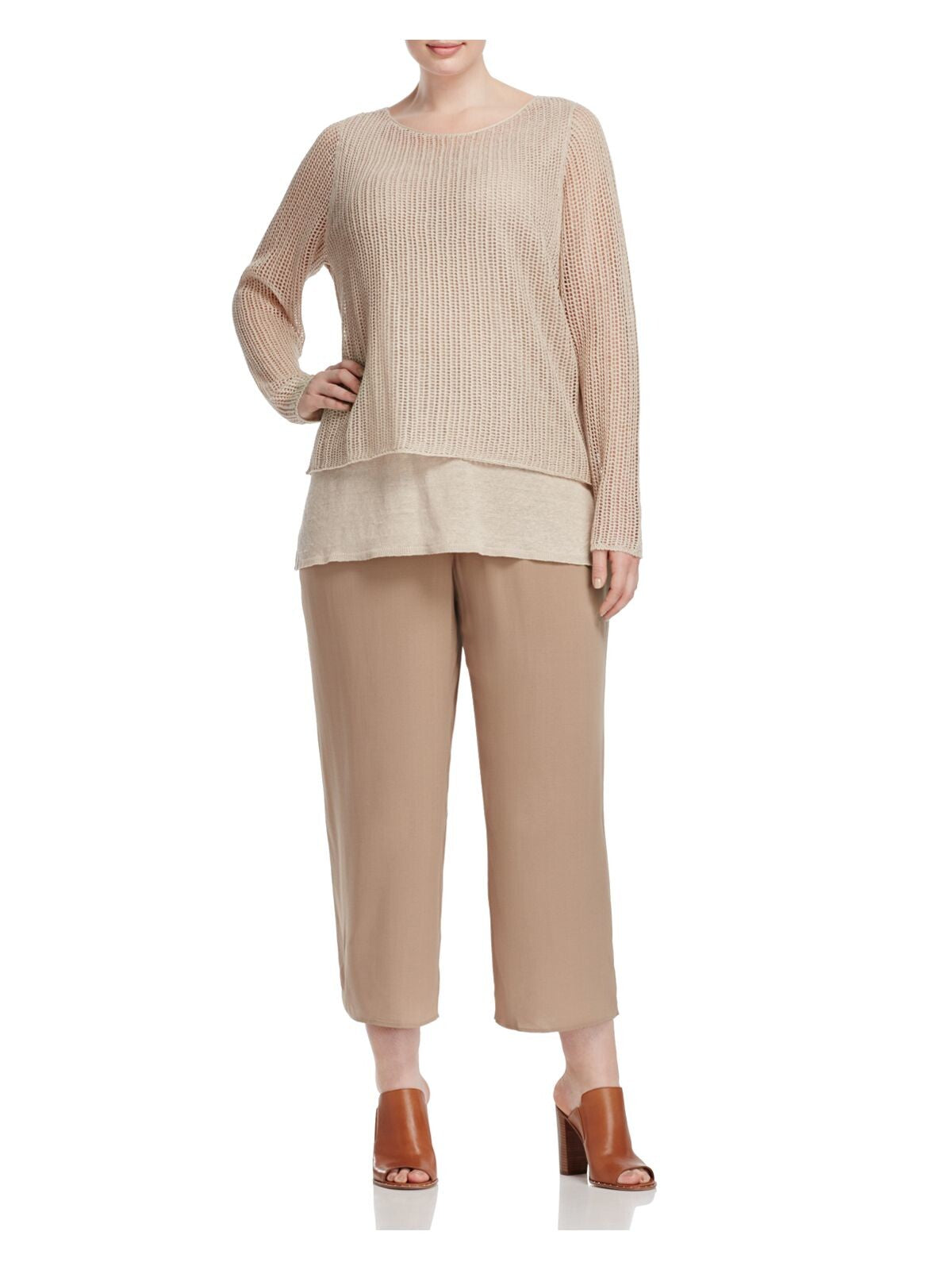 EILEEN FISHER Womens Beige Long Sleeve Boat Neck Sweater Plus 2X