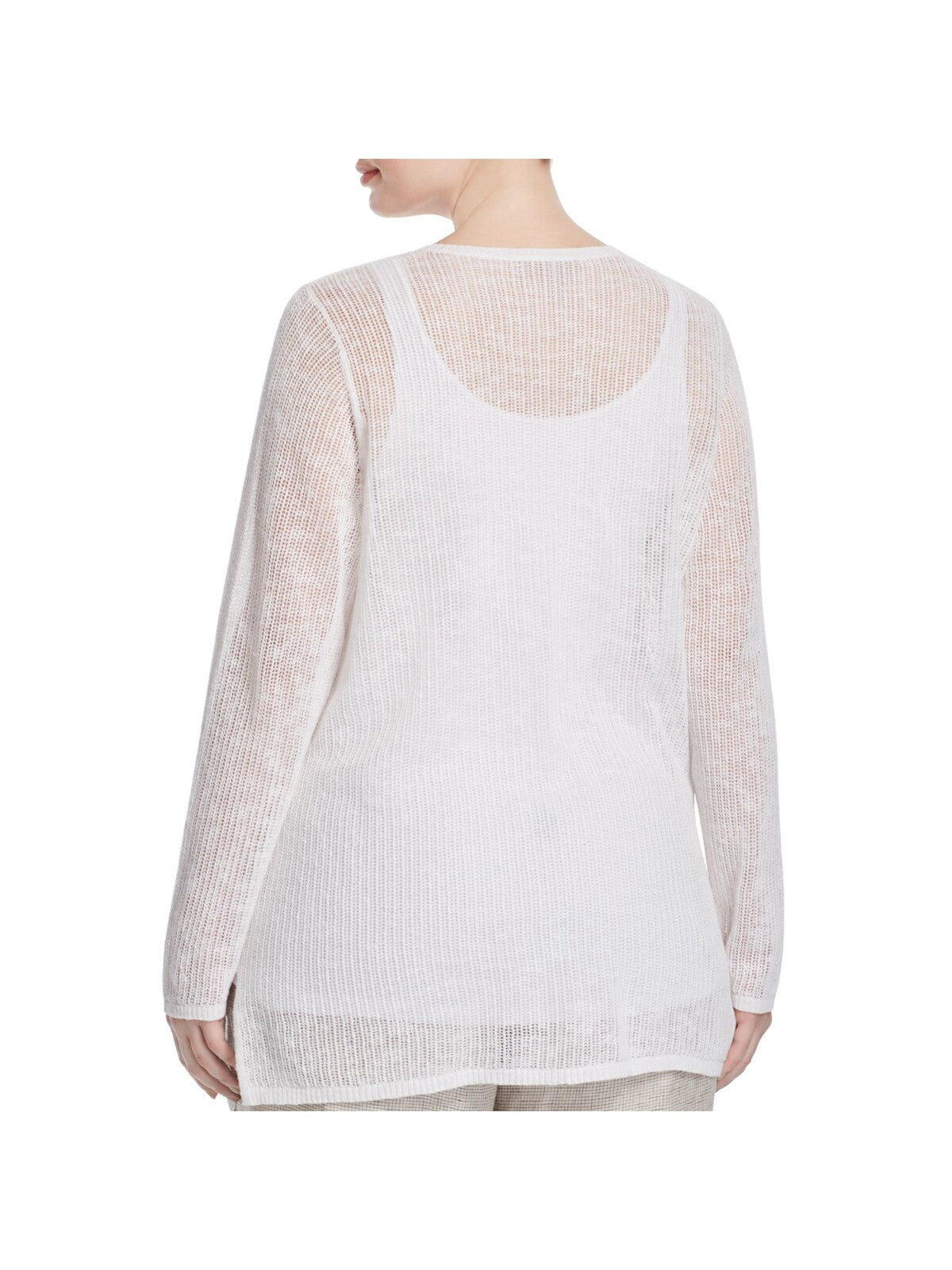 EILEEN FISHER Womens White Stretch Sheer Slitted Long Sleeve V Neck Sweater Plus 1X
