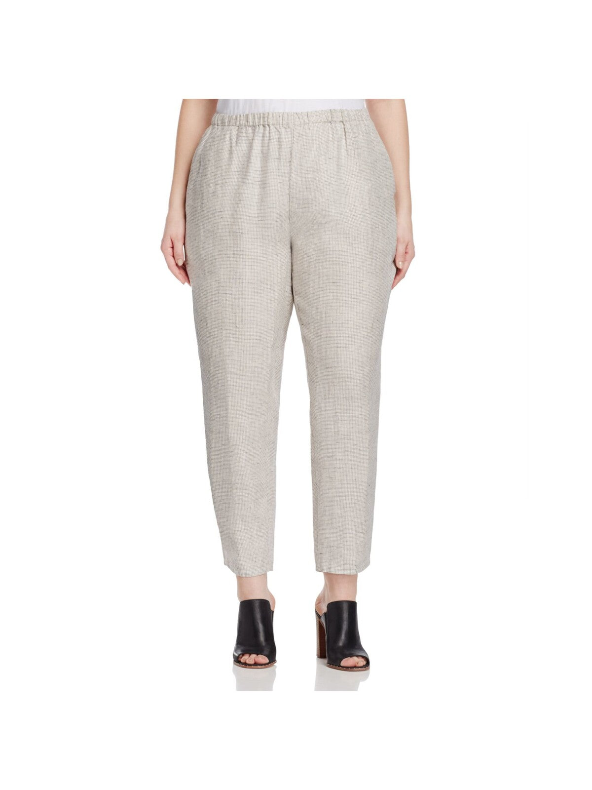 EILEEN FISHER Womens Ivory Check Pants Plus 1X