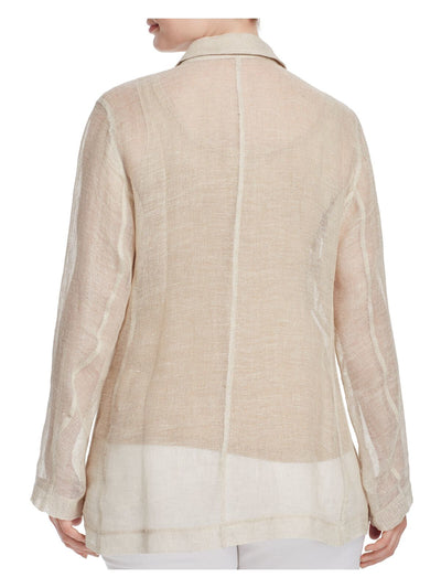 EILEEN FISHER Womens Beige Textured Pocketed Long Sleeve Button Front Sheer Blazer Jacket Plus 3X