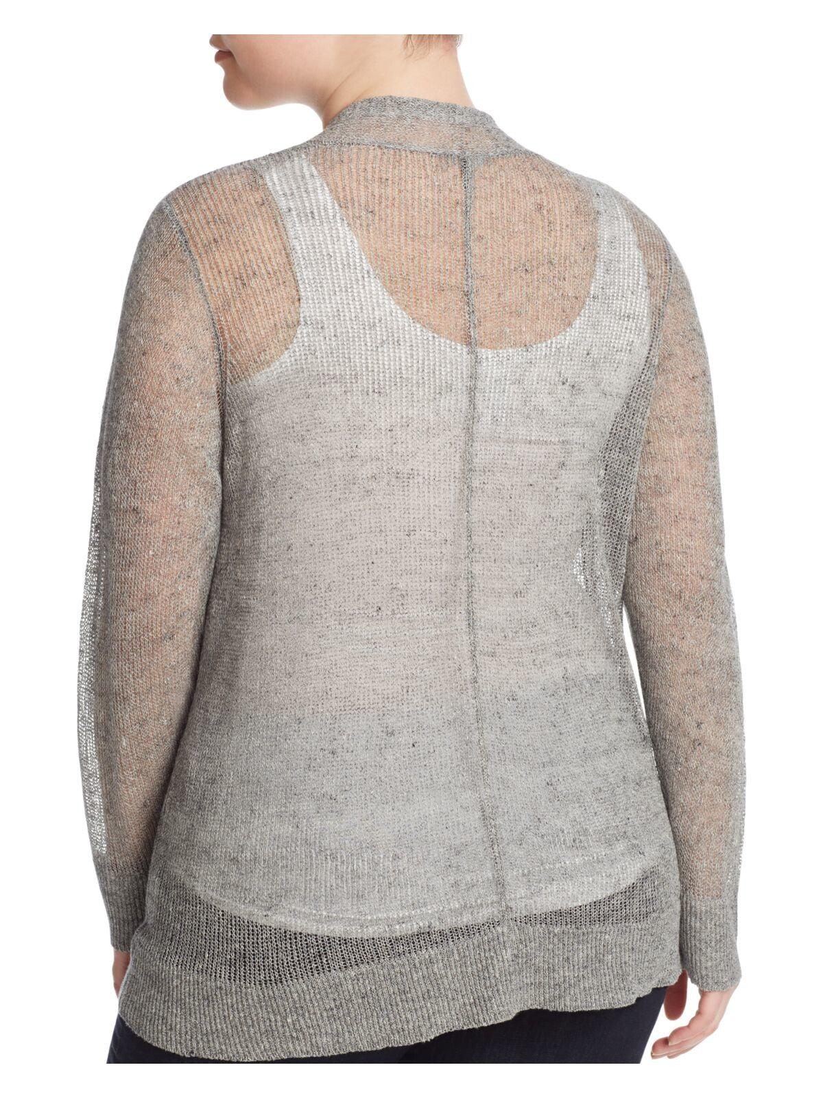 EILEEN FISHER Womens Gray Sheer Ribbed Heather Long Sleeve Open Front Cardigan Plus 2X
