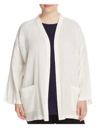 EILEEN FISHER Womens White Pocketed Long Sleeve Open Front Sweater Plus 1X