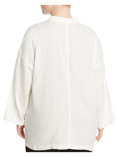 EILEEN FISHER Womens White Pocketed Long Sleeve Open Cardigan Sweater Plus 2X