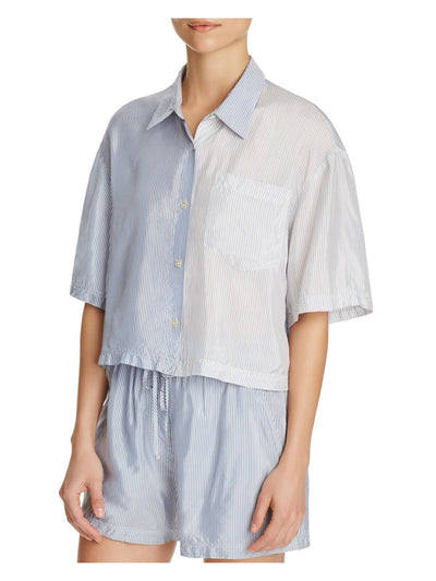 ALEXANDER WANG Womens Pocketed Short Sleeve Collared Button Up Top