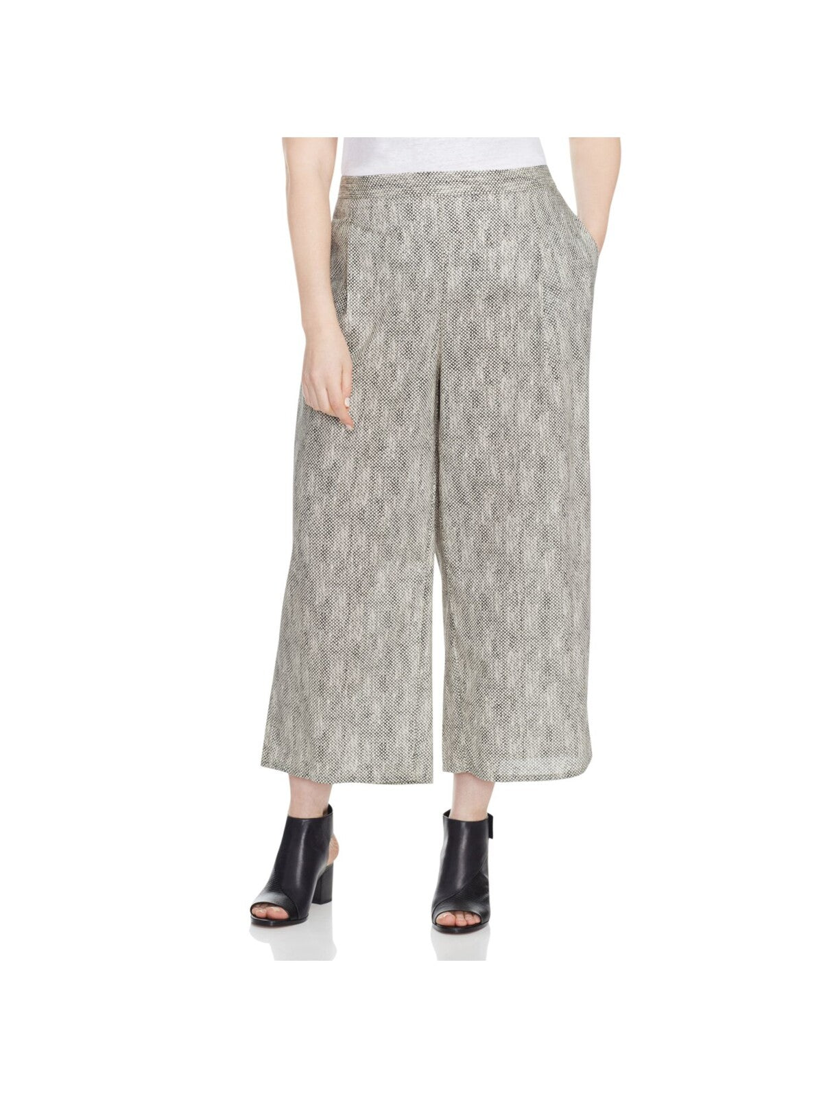EILEEN FISHER Womens Beige Pocketed Pleated Wide Leg Printed Wear To Work Cropped Pants Plus 2X