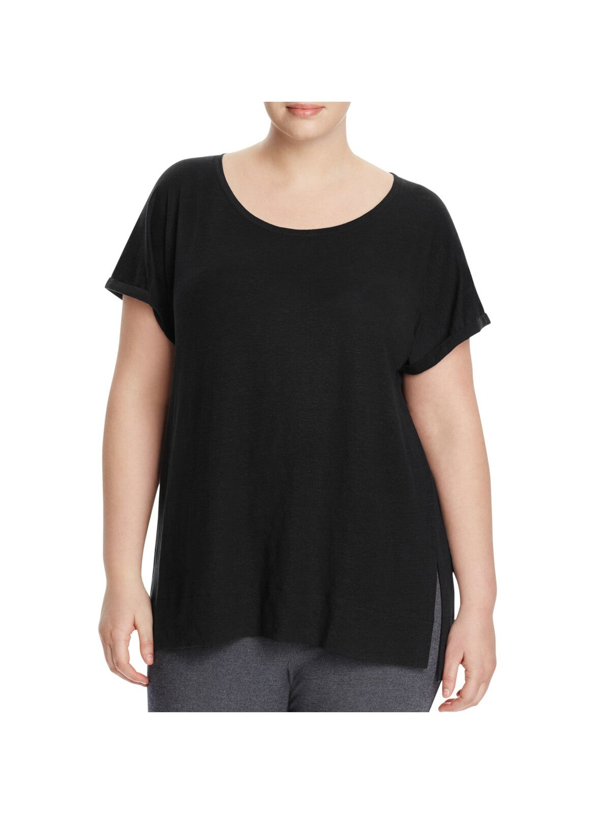 LYSSE Womens Black Stretch Scoop Neck T-Shirt Plus 3X