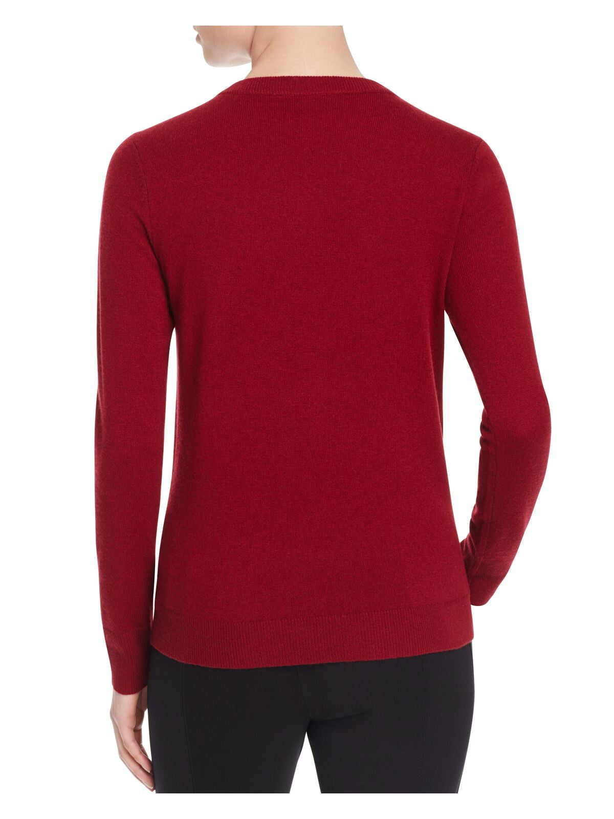 MAGASCHONI Womens Maroon Rhinestone Ribbed Long Sleeve Round Neck Sweater M