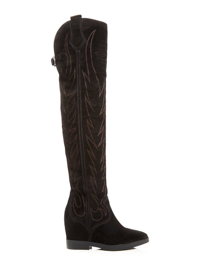 ASH Womens Black Pull Tab Buckle Accent Comfort Gaucho Almond Toe Leather Western Boot 35