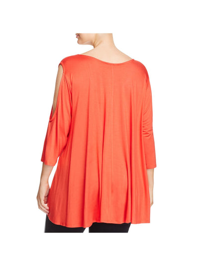 NALLY & MILLIE Womens Red Stretch Cold Shoulder 3/4 Sleeve Scoop Neck Top Plus 3X