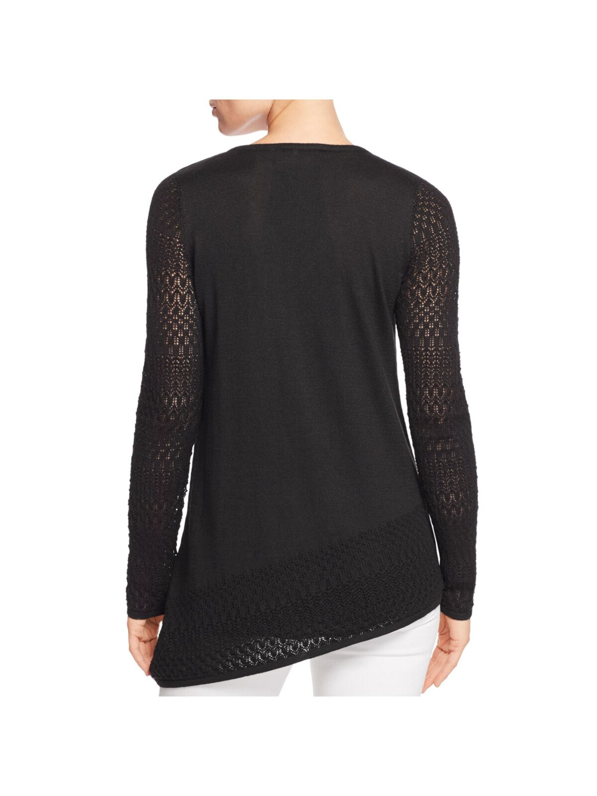 DESIGN HISTORY Womens Black Knit Textured Sheer Asymmetrical Hem Long Sleeve V Neck Sweater S