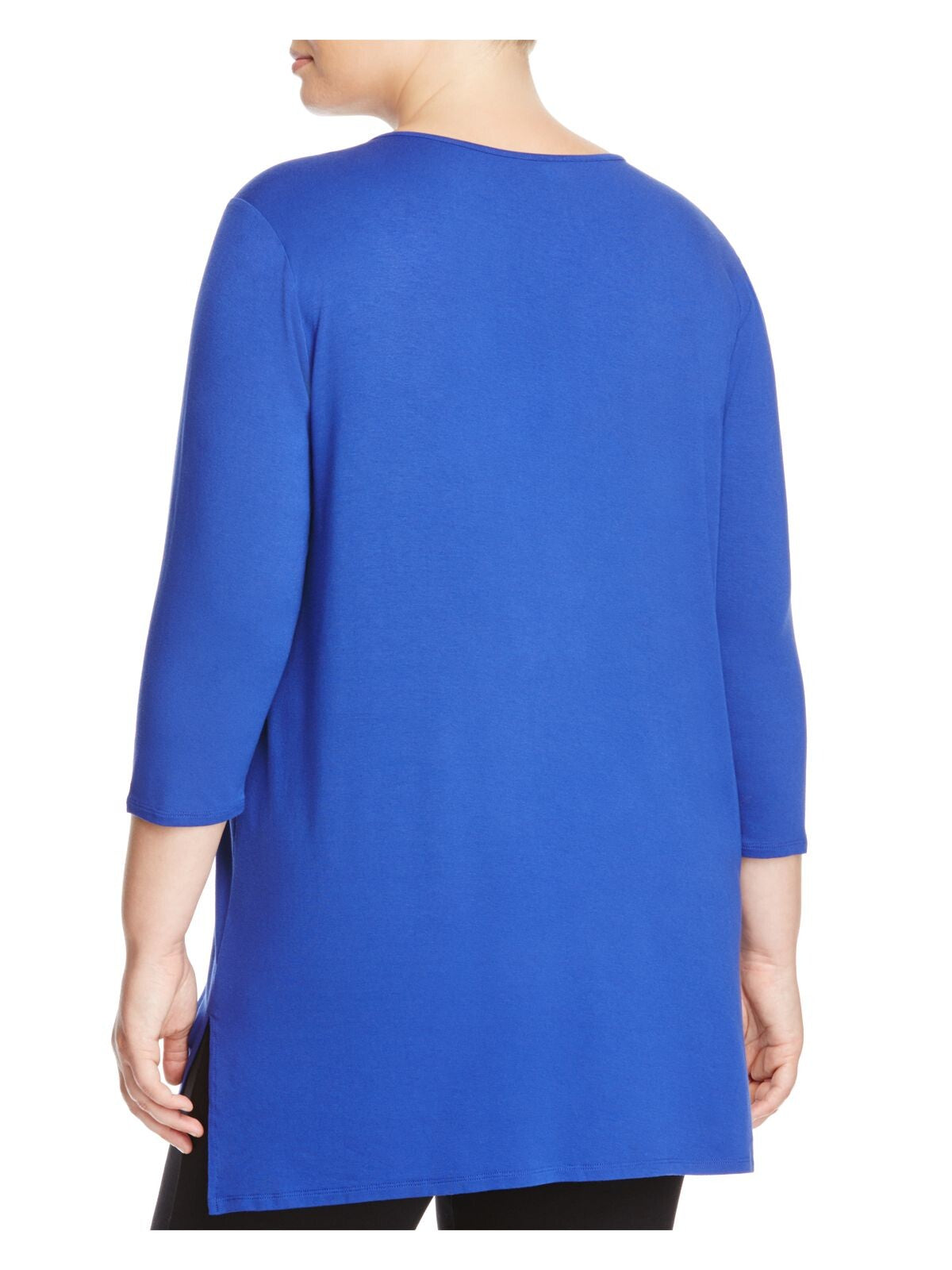 VINCE CAMUTO Womens Blue Textured Half-zip Vented Step Hem 3/4 Sleeve Collarless Wear To Work Top Plus 1X