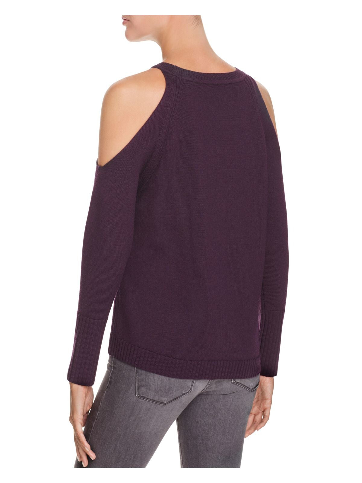 RAMY BROOK Womens Purple Cut Out Beaded Long Sleeve Jewel Neck Sweater Size: M