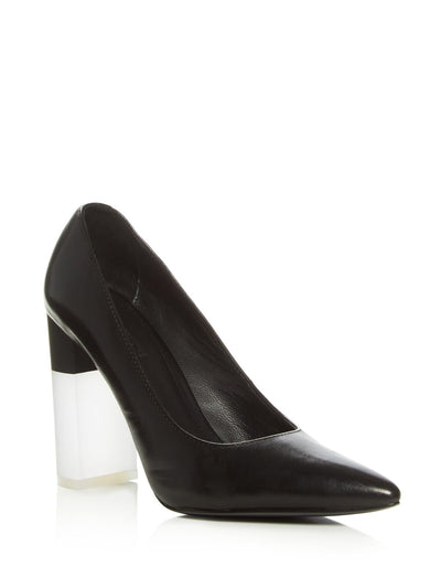 POUR LA VICTOIRE Womens Black Translucent Comfort Callista Pointed Toe Block Heel Slip On Leather Dress Pumps Shoes 10 M