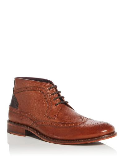 TED BAKER LONDON Mens Brown Perforated Wingtip Pericop Round Toe Block Heel Lace-Up Leather Chukka Boots 7.5