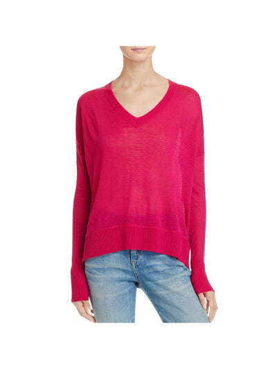 JOHN & JENN Womens Pink Long Sleeve V Neck Sweater L