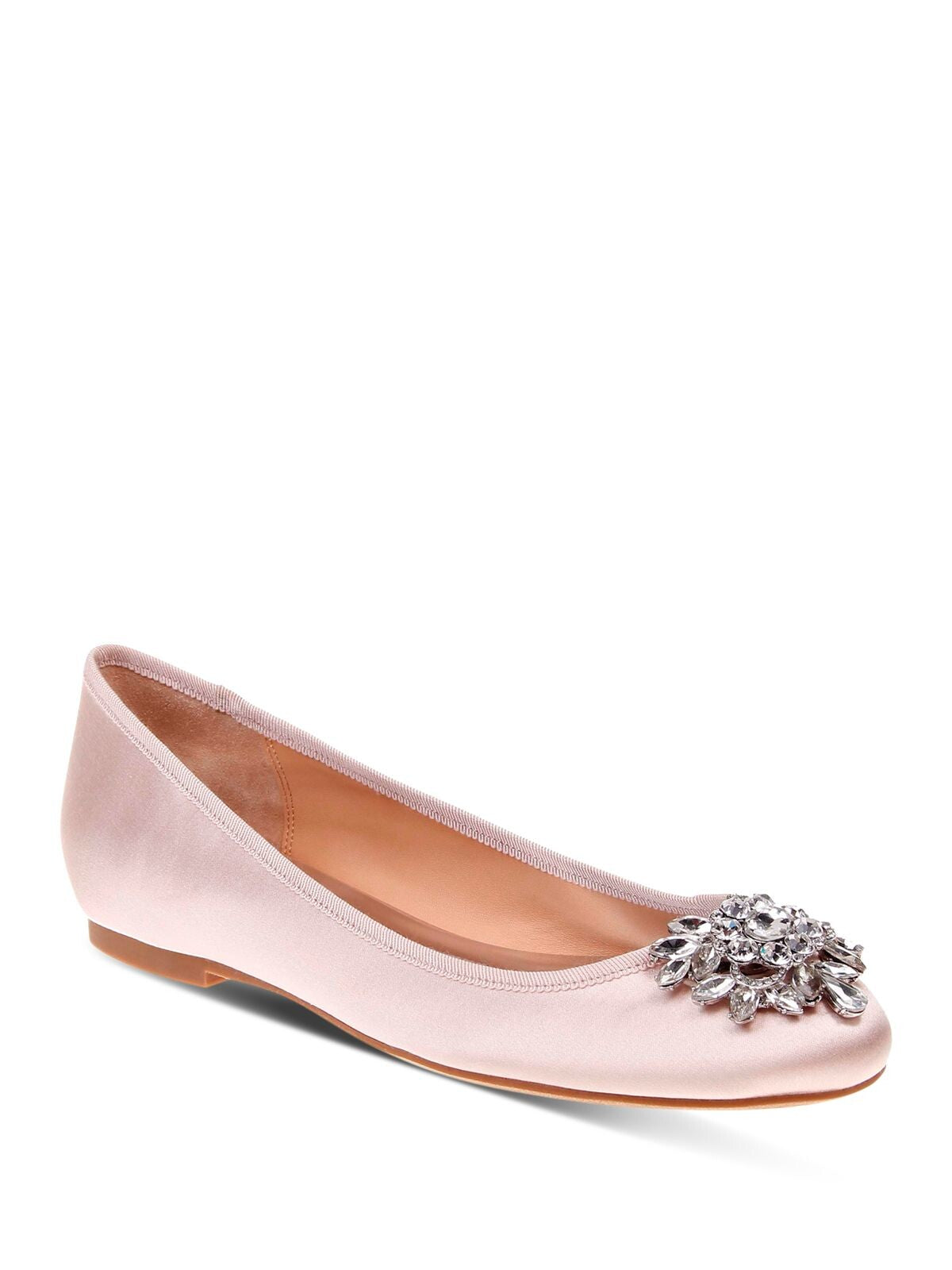BADGLEY MISCHKA Womens Pink Crystal Brooch Comfort Bianca Round Toe Slip On Dress Ballet Flats 9
