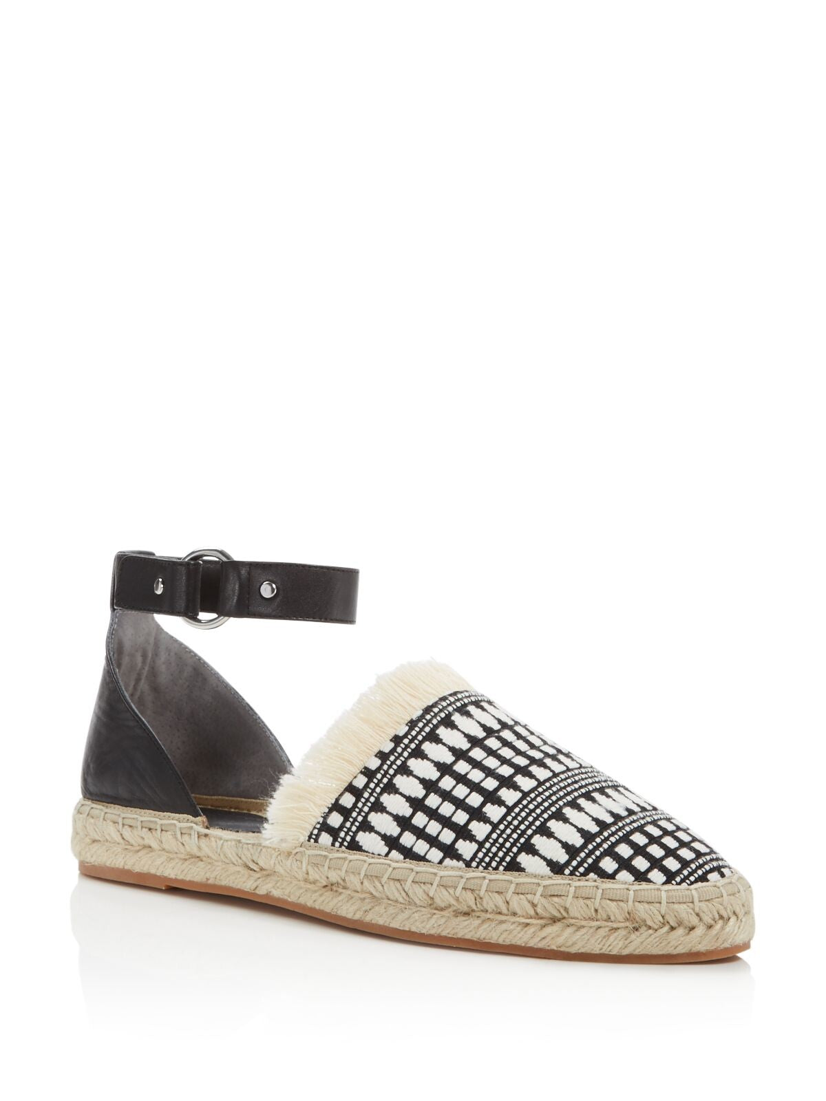 REBECCA MINKOFF Womens Black/White Mixed Media Ankle Strap Fringed Vicky Pointed Toe Buckle Espadrille Shoes 10 M