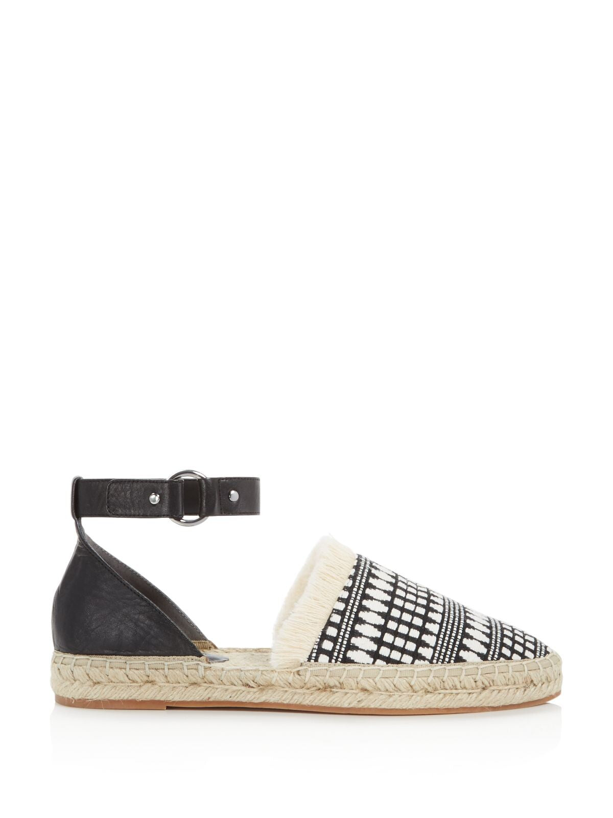 REBECCA MINKOFF Womens Black/White Mixed Media Ankle Strap Fringed Vicky Pointed Toe Buckle Espadrille Shoes 10 M