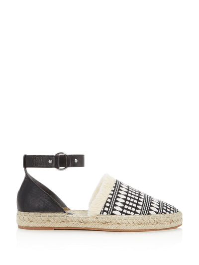 REBECCA MINKOFF Womens Black/White Mixed Media Ankle Strap Fringed Vicky Pointed Toe Buckle Espadrille Shoes 10 M