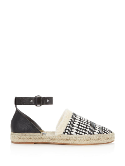 REBECCA MINKOFF Womens Black/White Mixed Media Ankle Strap Fringed Vicky Pointed Toe Buckle Espadrille Shoes 10