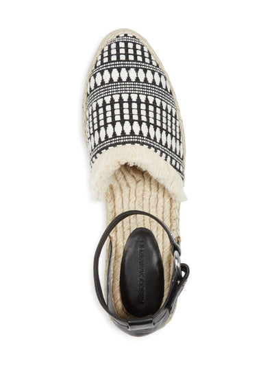 REBECCA MINKOFF Womens Black/White Beige Mixed Media Ankle Strap Fringed Vicky Pointed Toe Buckle Espadrille Shoes 8.5