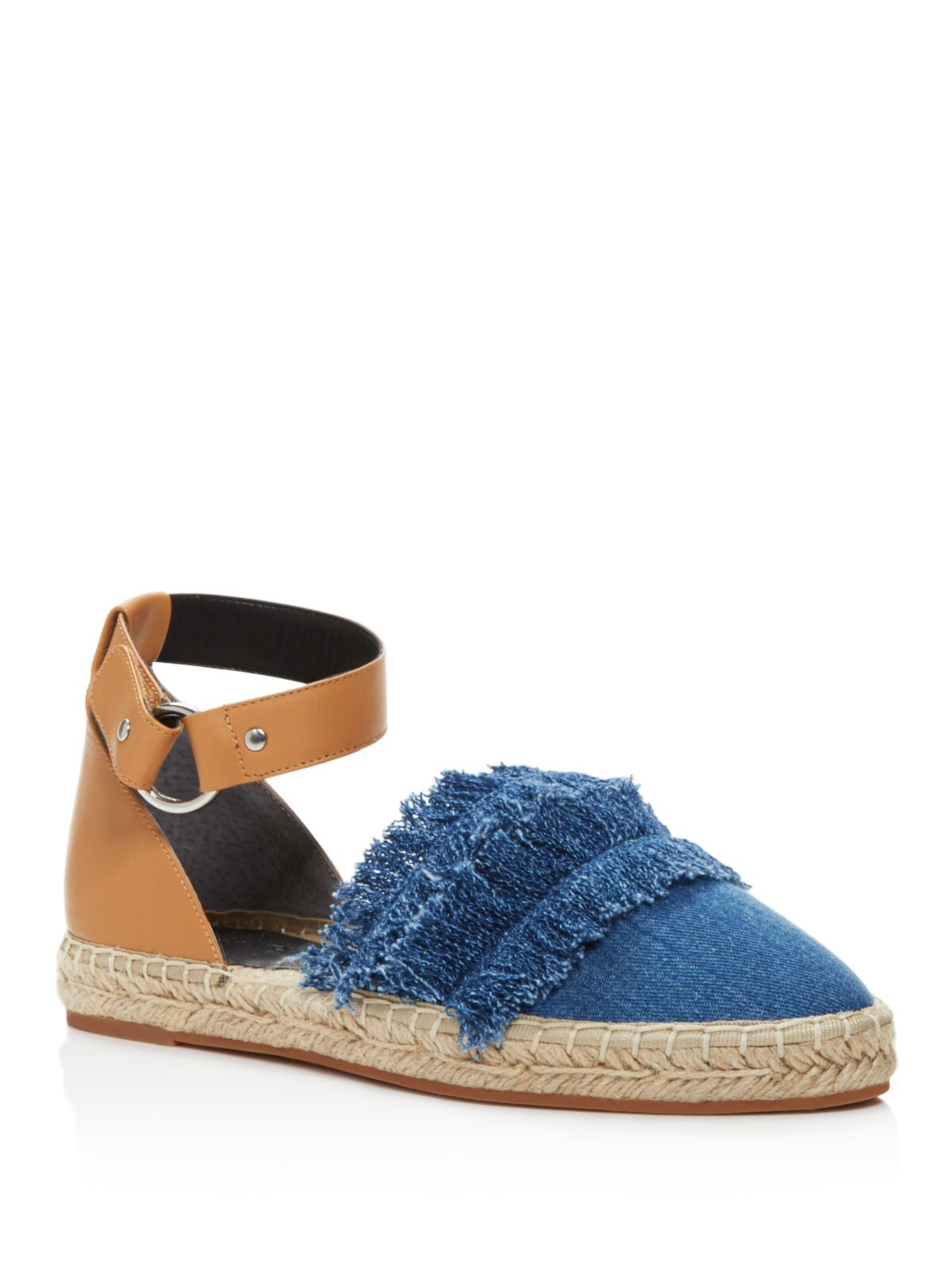 REBECCA MINKOFF Womens Blue Mixed Media Ankle Strap Fringed Vicky Pointed Toe Buckle Espadrille Shoes 8.5 M