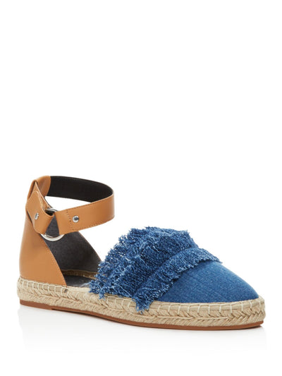 REBECCA MINKOFF Womens Blue Mixed Media Ankle Strap Fringed Vicky Pointed Toe Buckle Espadrille Shoes 6.5 M