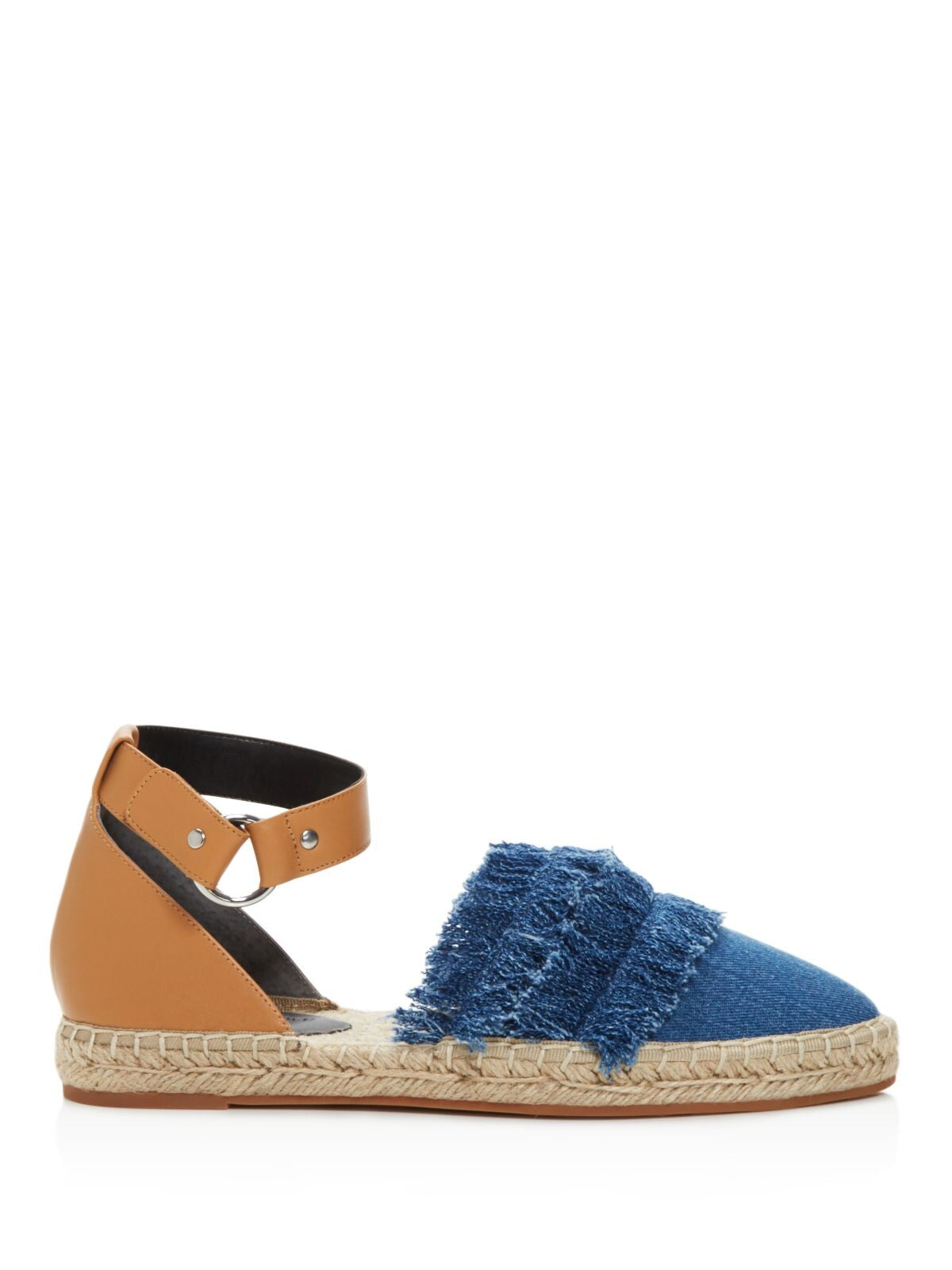 REBECCA MINKOFF Womens Blue Mixed Media Ankle Strap Fringed Vicky Pointed Toe Buckle Espadrille Shoes 10 M