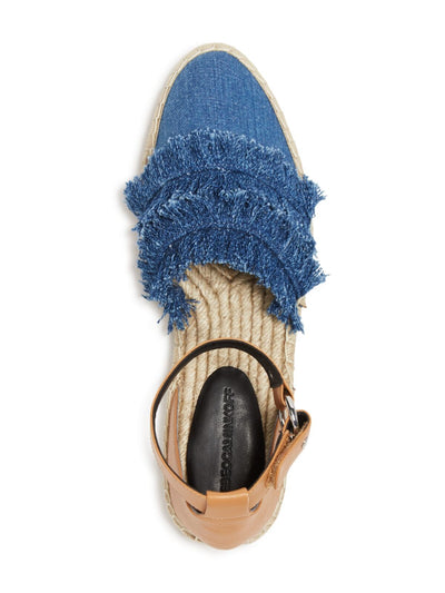 REBECCA MINKOFF Womens Blue Mixed Media Ankle Strap Fringed Vicky Pointed Toe Buckle Espadrille Shoes 9 M