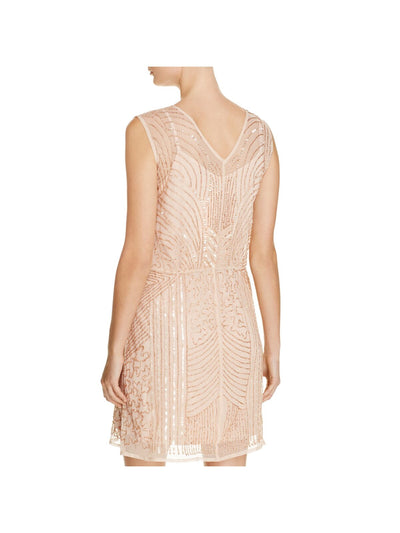 HYDE PARK Womens Pink Embellished Sheer Lined Sleeveless V Neck Short Cocktail Sheath Dress S