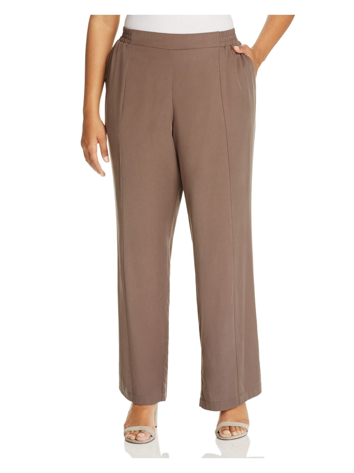 BOBEAU Womens Brown Pocketed Pull-on Styling Pants Plus 1X