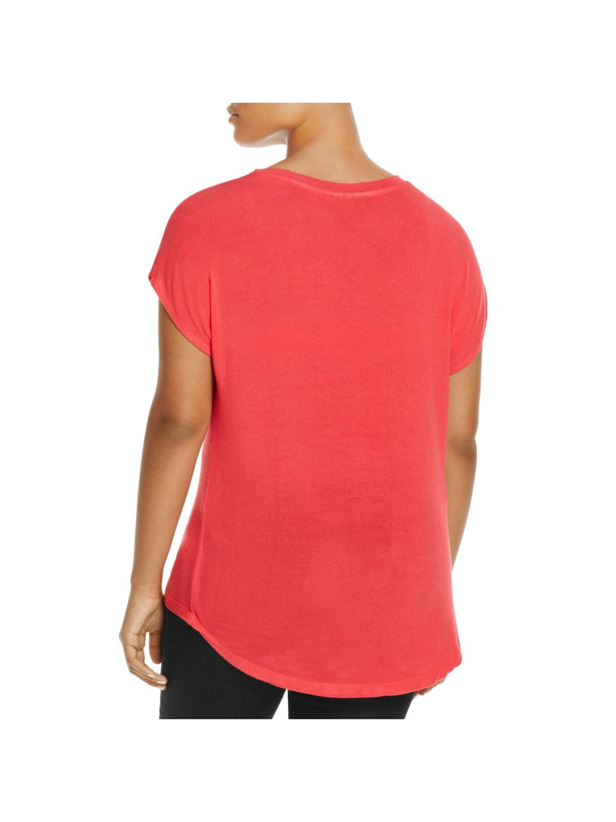 COLLECTION BY BOBEAU Womens Red Stretch Ribbed Short Sleeve Scoop Neck Top Plus 2X