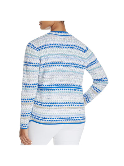 NIC+ZOE Womens Blue Printed Long Sleeve Sweater Plus 2X