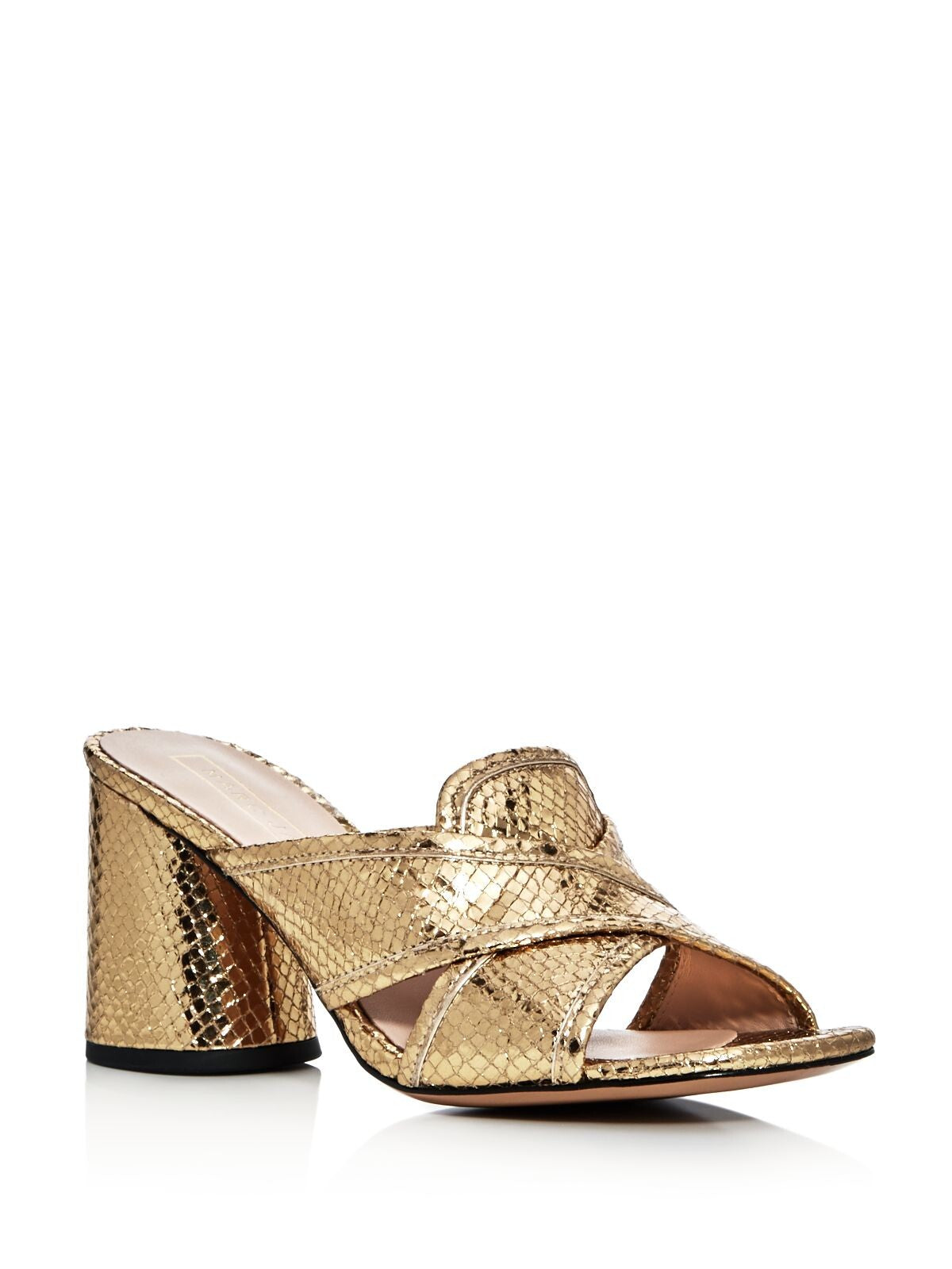 MARC JACOBS Womens Gold Snakeskin Comfort Aurora Round Toe Block Heel Slip On Leather Heeled Sandal 37.5