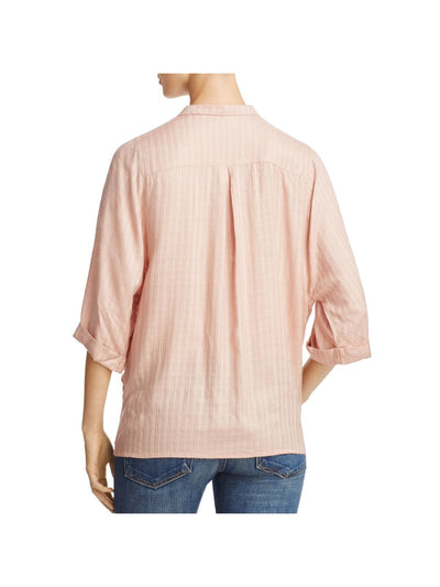 ELAN Womens Pink 3/4 Sleeve Surplice Neckline Faux Wrap Top S