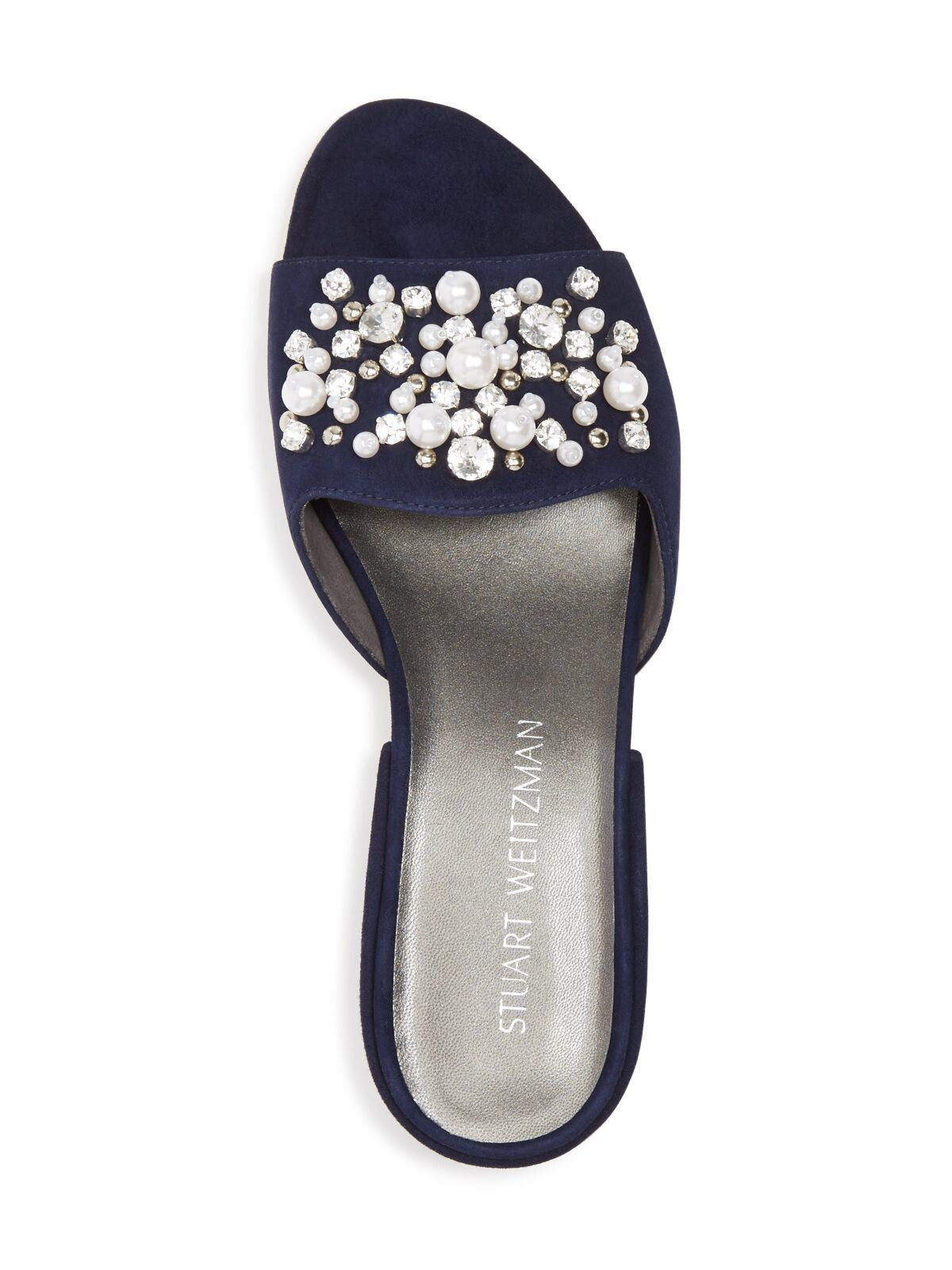 STUART WEITZMAN Womens Navy Embellished Decorslide Round Toe Block Heel Slip On Slide Sandals Shoes 7 M