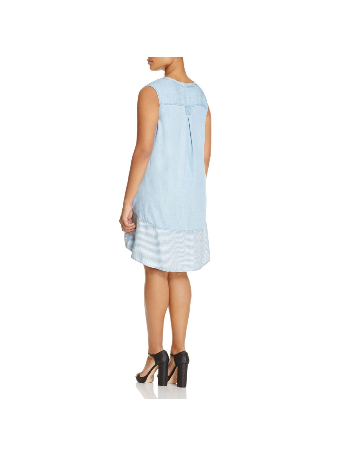 FOXCROFT Womens Light Blue Chambray Sleeveless Split Knee Length Shift Dress Plus 24W